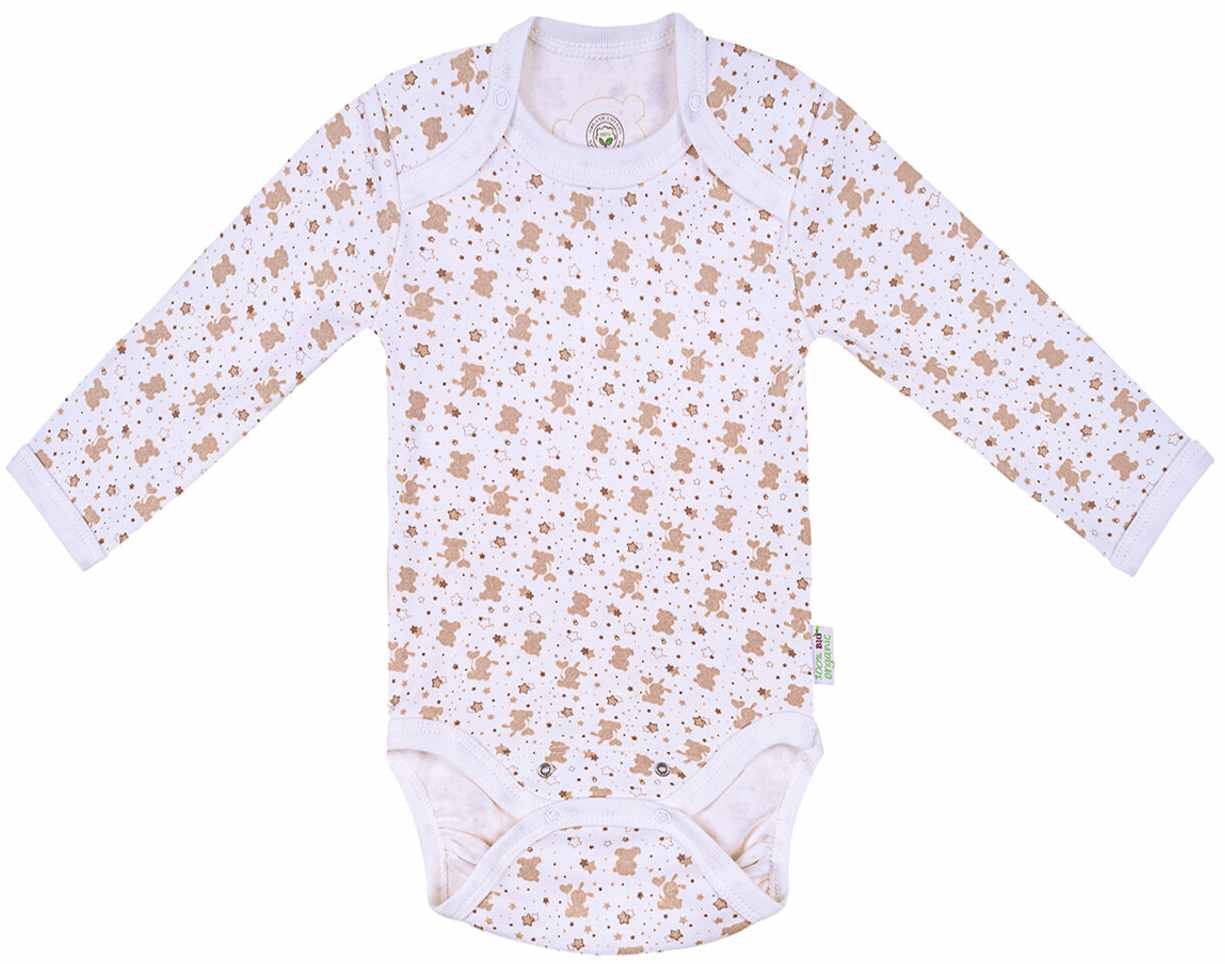 Body cu mânecă lungă Bio Baby - Bumbac organic, 80 cm, 12 luni, cu imprimeu bej