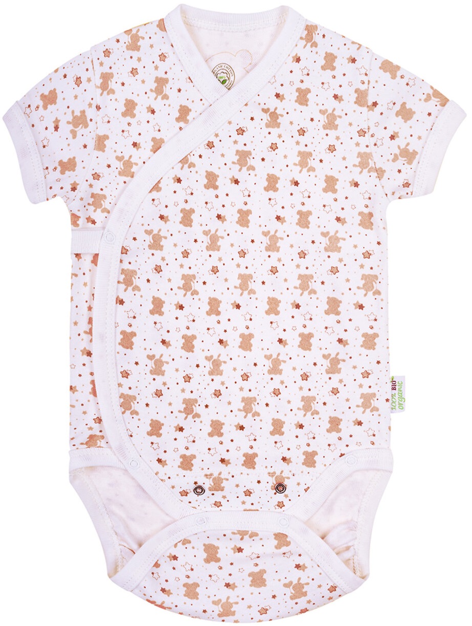 Body cu mânecă scurtă Bio Baby - bumbac organic, 62 cm, 3-4 luni, alb-bej