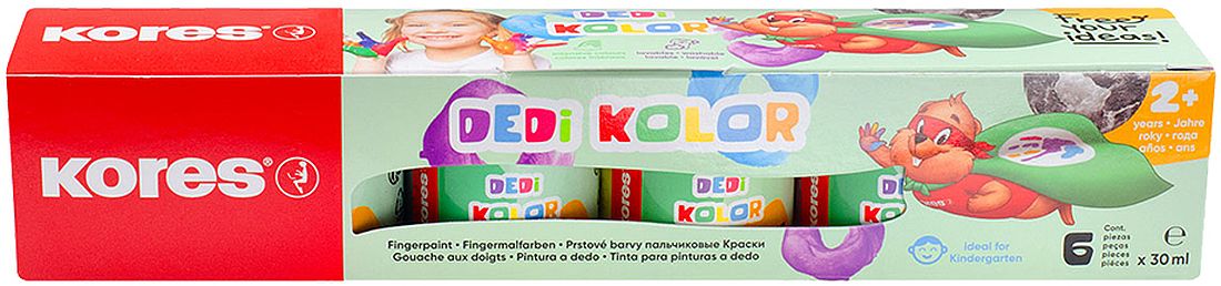 Vopsele de desenat cu degetele Kores - 6 culori x 30 ml
