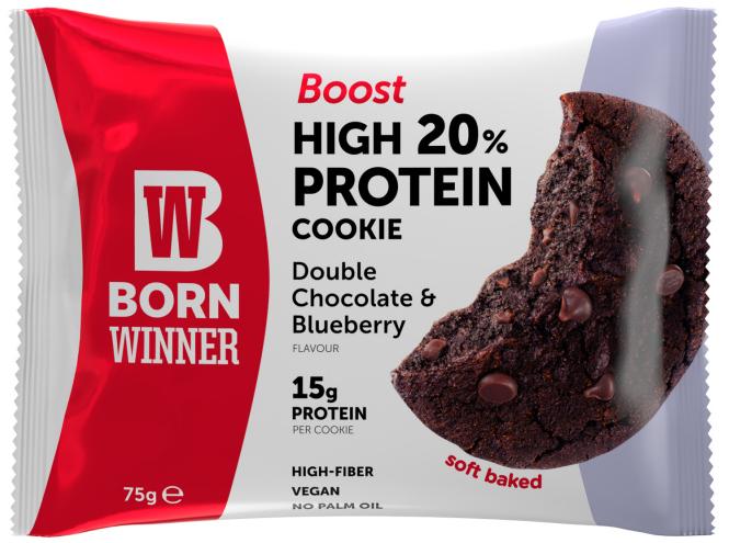 Boost Protein Cookie, ciocolată dublă și afine, 75 g, Born Winner