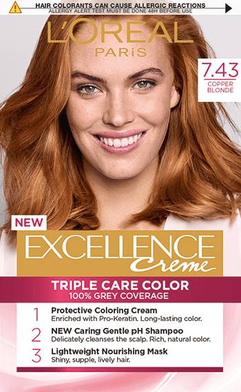 L'Oréal Excellence Vopsea de păr, 7.43 Copper Blonde