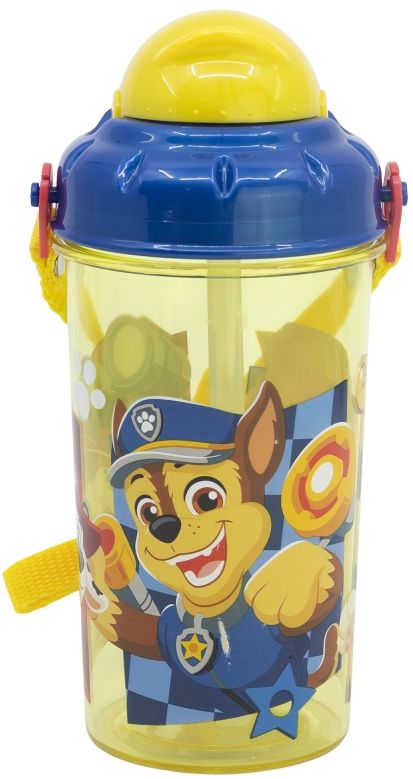Sticlă cu pai Stor Paw Patrol - Boy rescue pups, 465 ml, galben