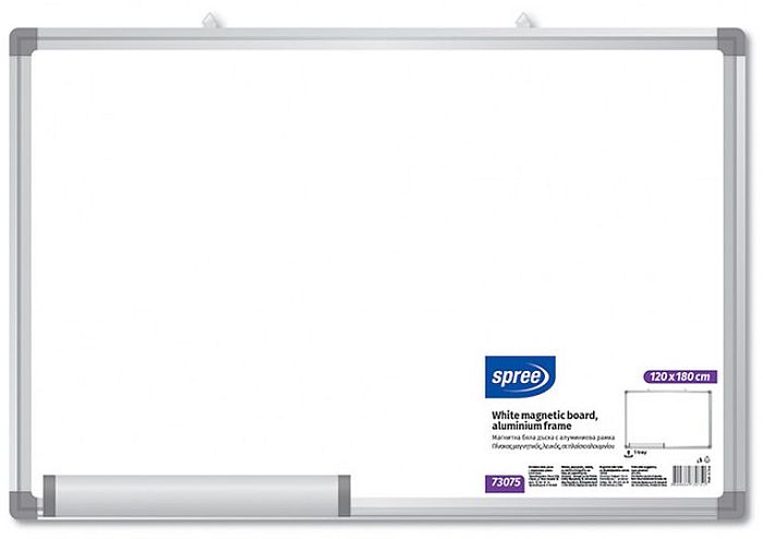 Tablă magnetică albă cu ramă din aluminiu Spree - 120 x 180 cm