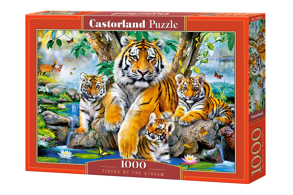 Puzzle Castorland din 1000 de piese - Tigrii langa cascada