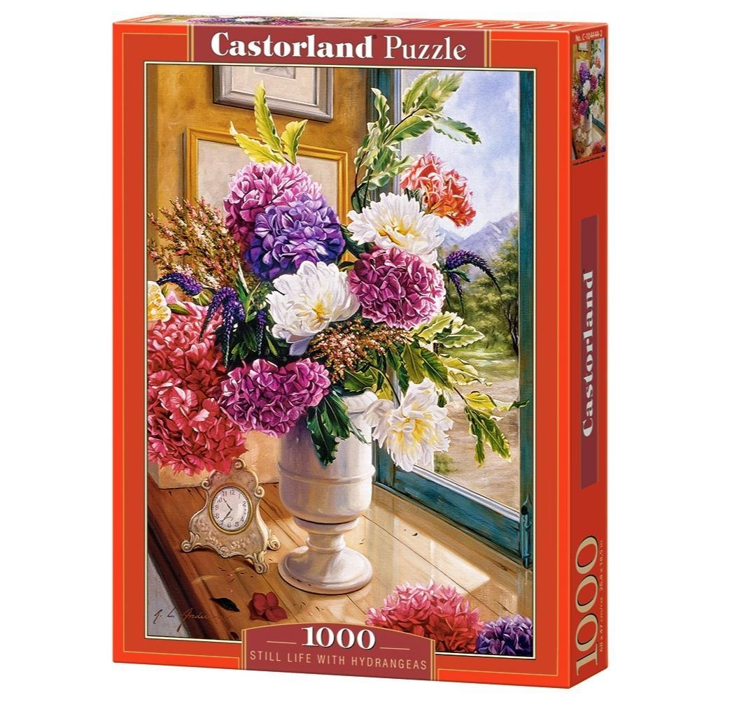 Puzzle Castorland din 1000 de piese - Natura statica cu hortensii