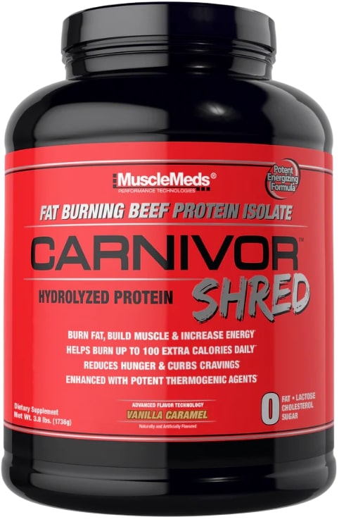 Carnivor Shred Fat Burning Beef Protein, vanilie și caramel, 1736 g, Muscle Meds