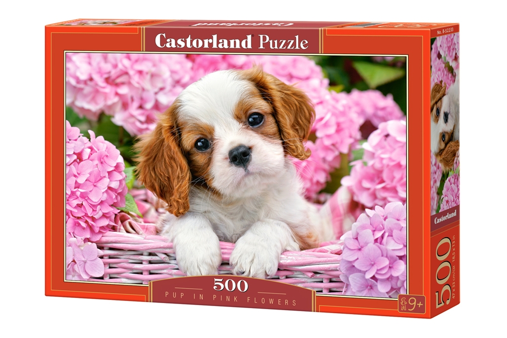 Puzzle Castorland din 500 de piese - Catelus printre flori roze