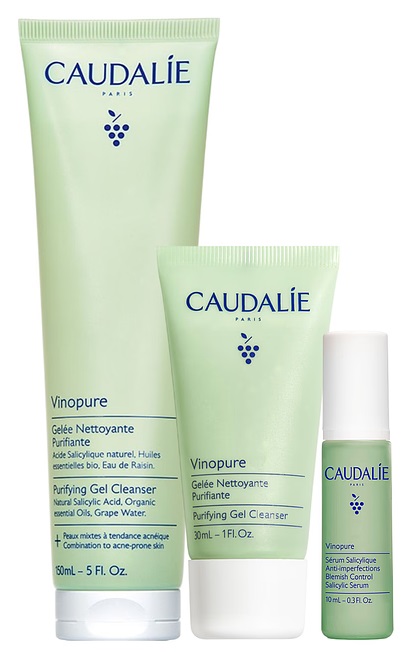 Set Caudalie Vinopure - Gel de curățare matifiant, 150 + 30 ml + Ser cu acid salicilic, 10 ml