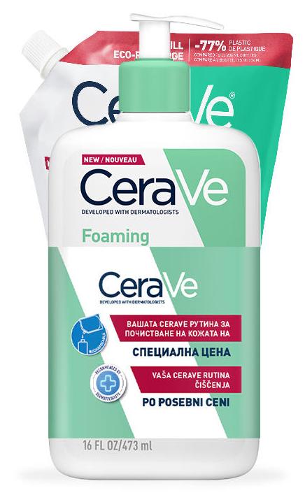 CeraVe Set - Gel-spumă de curățare pentru față și corp și Rezervă, 2 х 473 ml