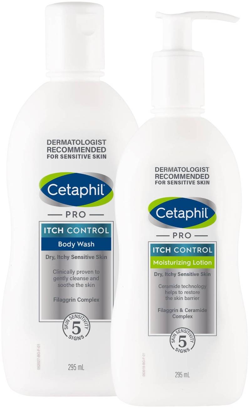 Set Cetaphil Pro Itch Control - Gel de duș și loțiune pentru față și corp, 2 x 295 ml