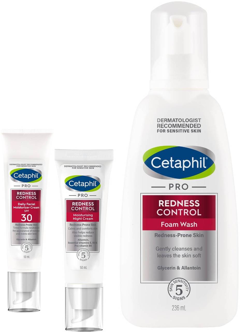 Cetaphil Pro Redness Control Set – Spumă de curățare, Cremă și Cremă de noapte, 236 + 2 х 50 ml