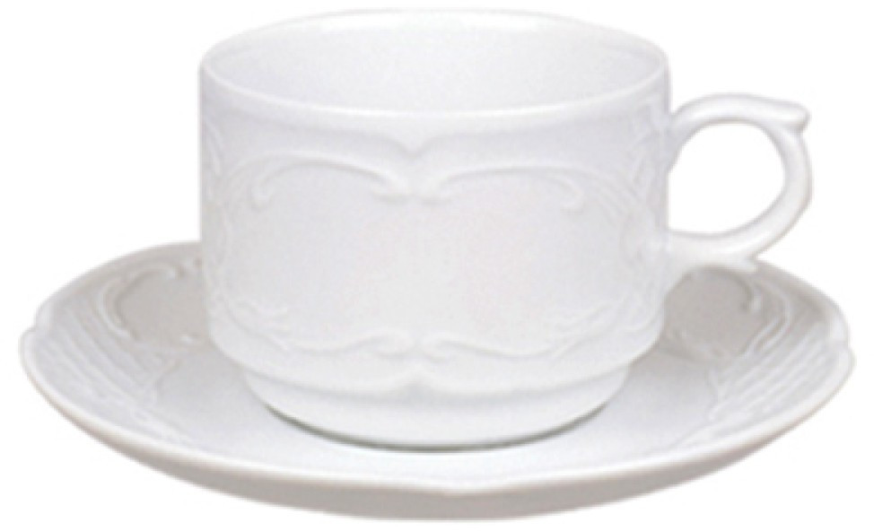 Ceașcă cu farfurioară Gural Porcelain - Flora, 120 ml, alb