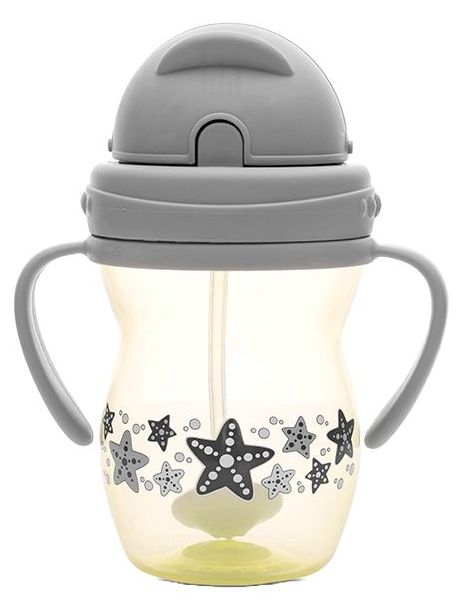 Cană cu mânere și pai  Lorelli Baby Care - 275 ml, Grey/Yellow