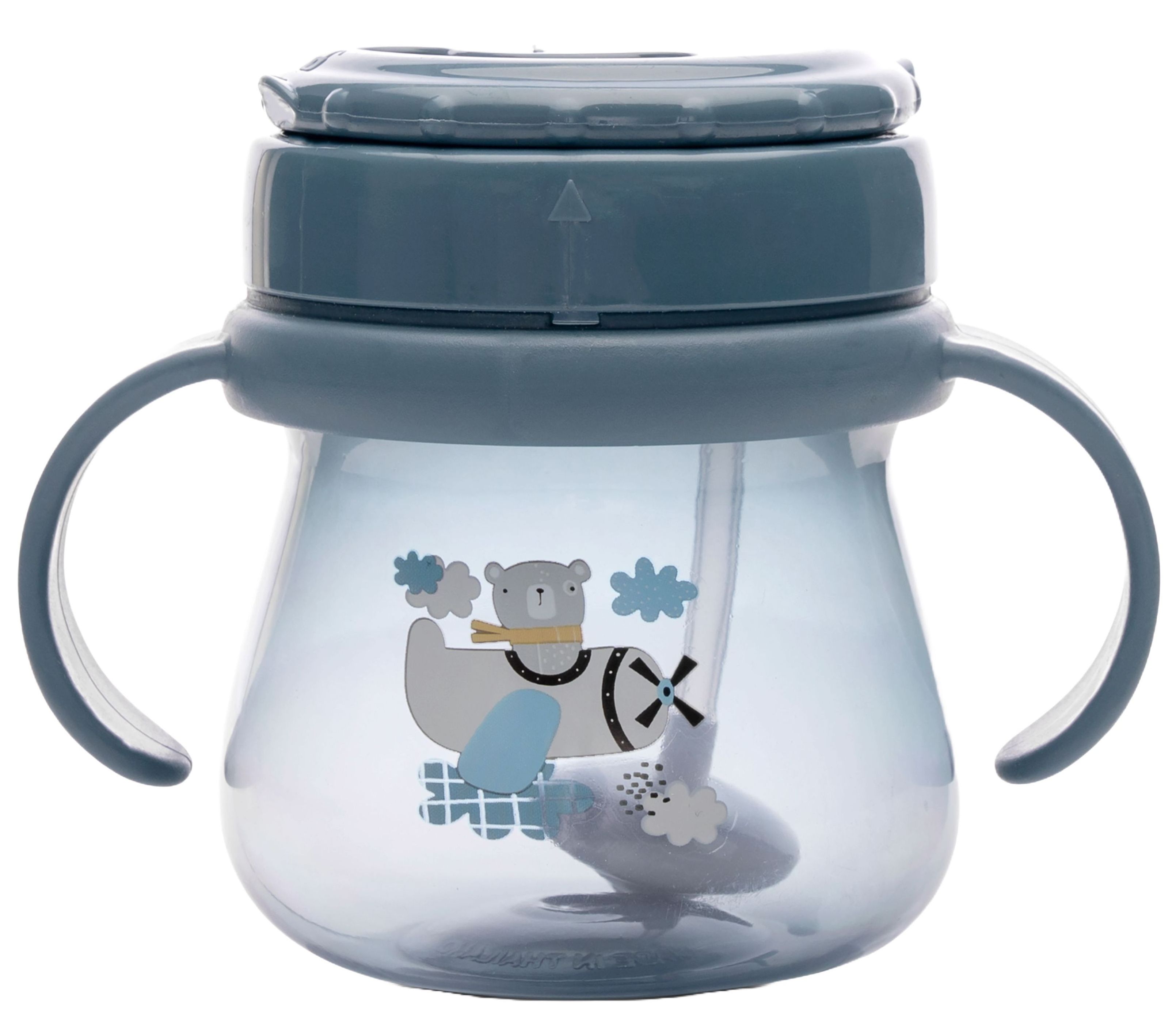 Cană cu mânere și pai Lorelli My Friend - 250 ml, Cameo Blue