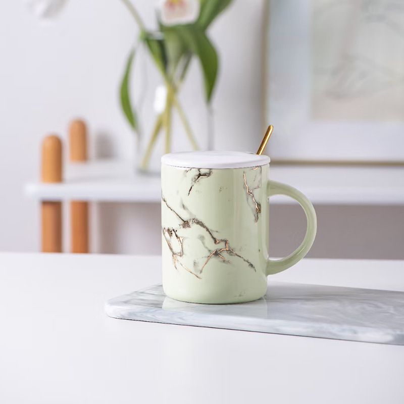 Pahar cu capac Morello - Marble, cu linguriță, 280 ml, Green