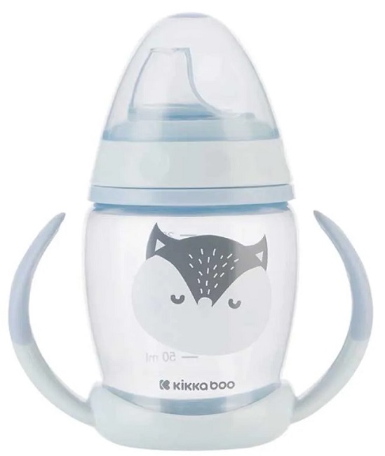 Cupă cu vârf de silicon  KikkaBoo - Happy face, Blue, 200 ml