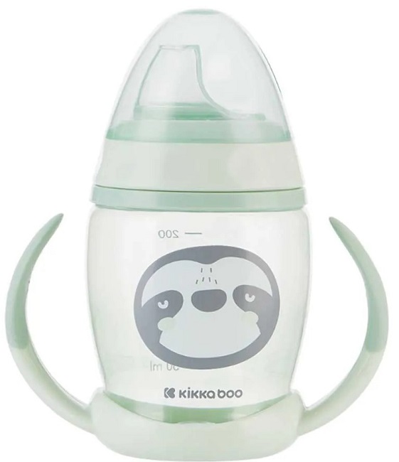 Cupă cu vârf de silicon KikkaBoo - Happy face, Mint, 200 ml