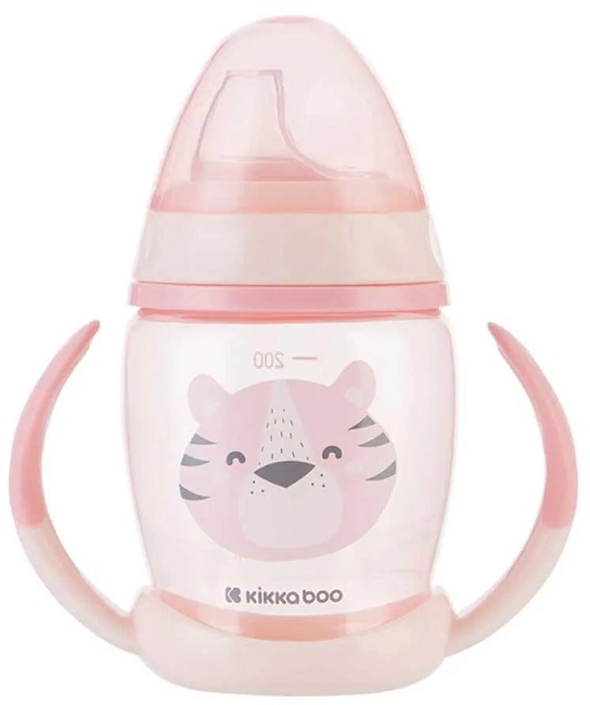 Cupă cu vârf de silicon  KikkaBoo - Happy face, Pink, 200 ml