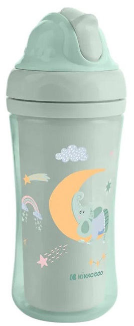 Ceașcă cu un pai de silicon  KikkaBoo - Moony me, Mint, 220 ml