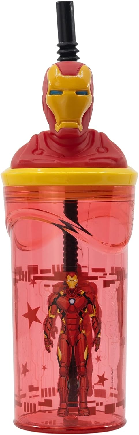 Pahar cu pai și 3D figurină Stor Avengers - Invisible Force, Iron Man, 360 ml