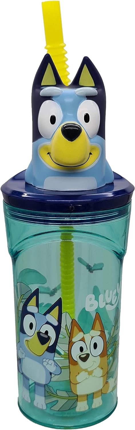 Pahar cu pai și 3D figurină Stor Bluey - 360 ml