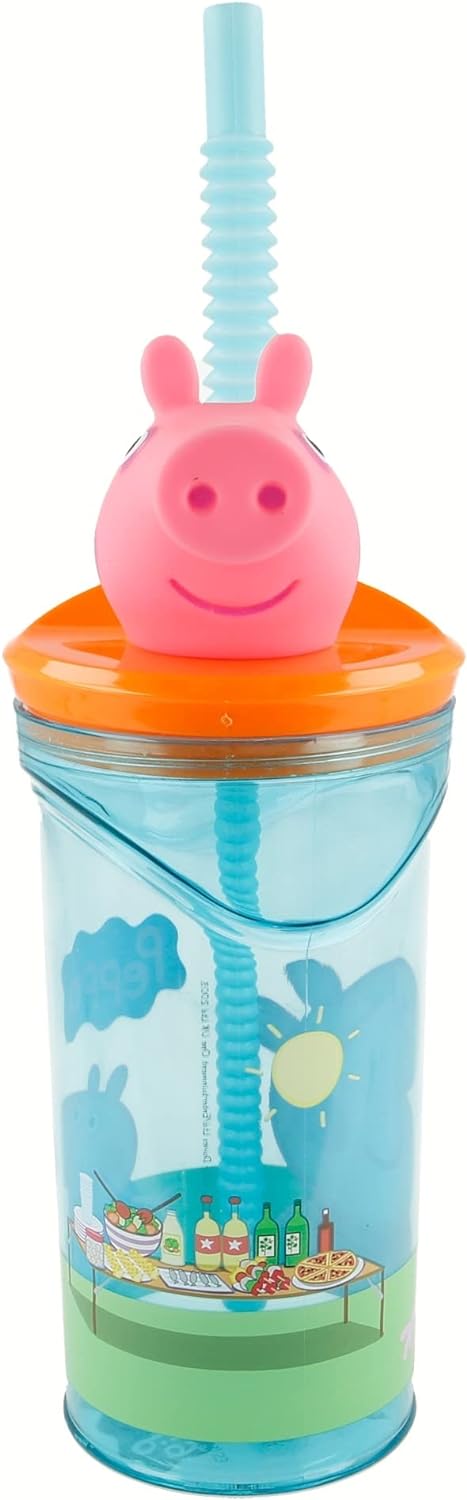 Pahar cu pai și 3D figurină Stor Peppa Pig - Core, 360 ml