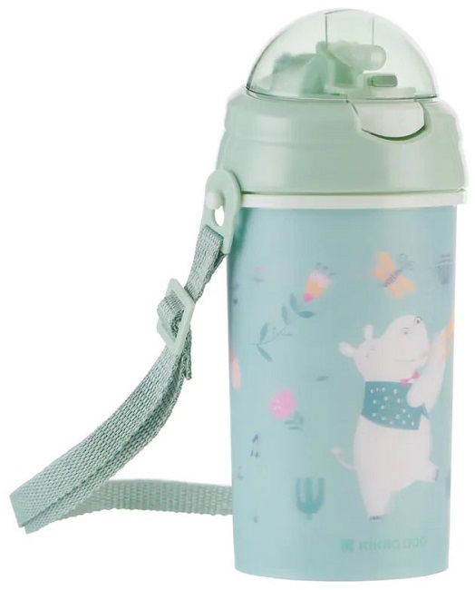 Cupă cu paie și curea KikkaBoo - Music Fest, Mint, 450 ml