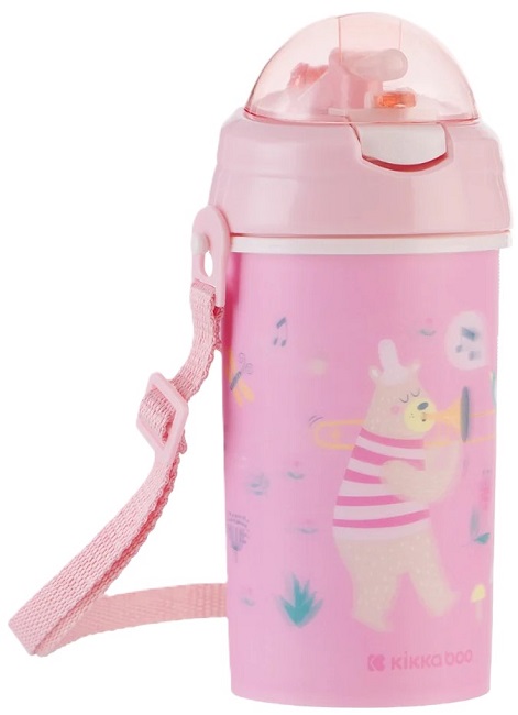 Cană cu un pai de silicon KikkaBoo - Music Fest, Pink, 450 ml