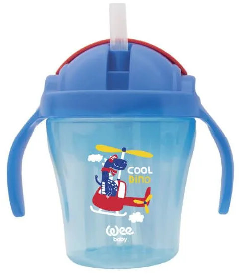 Pahar cu pai Wee Baby - 200 ml, 6 luni+, albastru