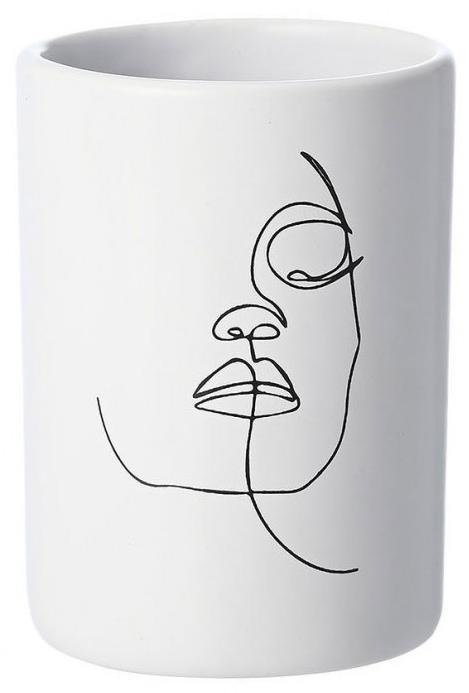 Pahar pentru periuțe de dinți Estia - Line Art, 7.5 x 7.5 х 10.5 cm, alb