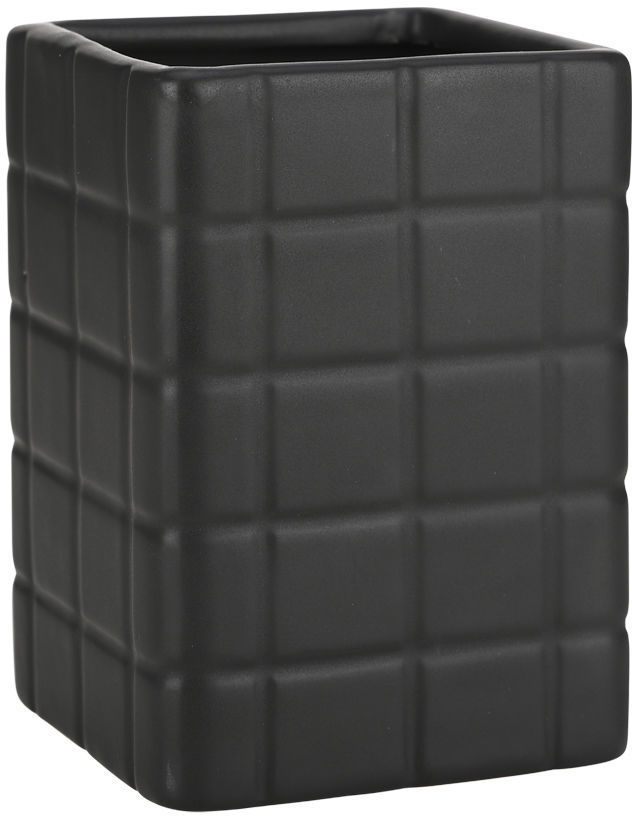 Pahar pentru periuțe de dinți Estia - Tiles, 7.5 x 7.5 x 11 cm, negru