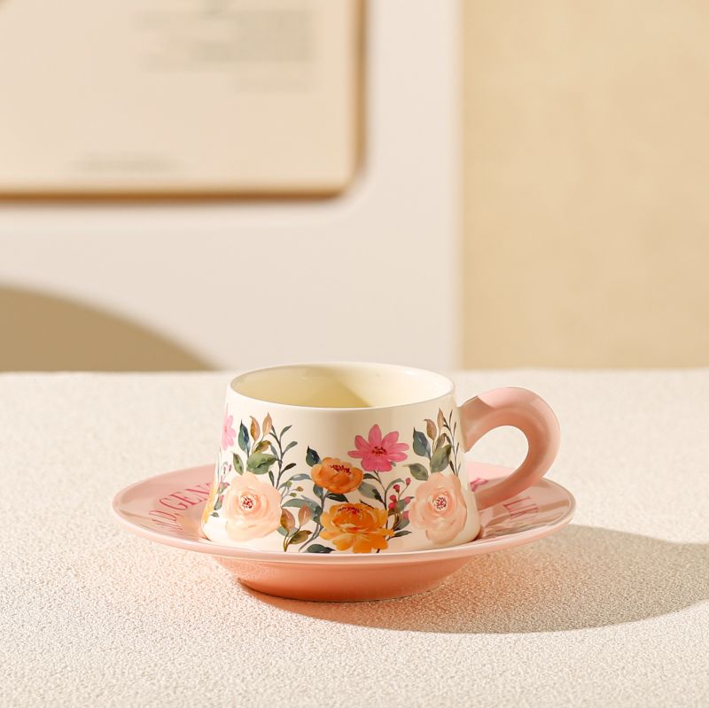 Ceașcă pentru cappuccino și ceai Morello - Wild Flowers, cu farfurie, 300 ml, Vintage Flora