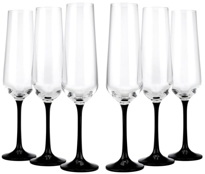 Pahare de șampanie Bohemia Crystalex - Sandra Half Black, 6 buc, 200 ml