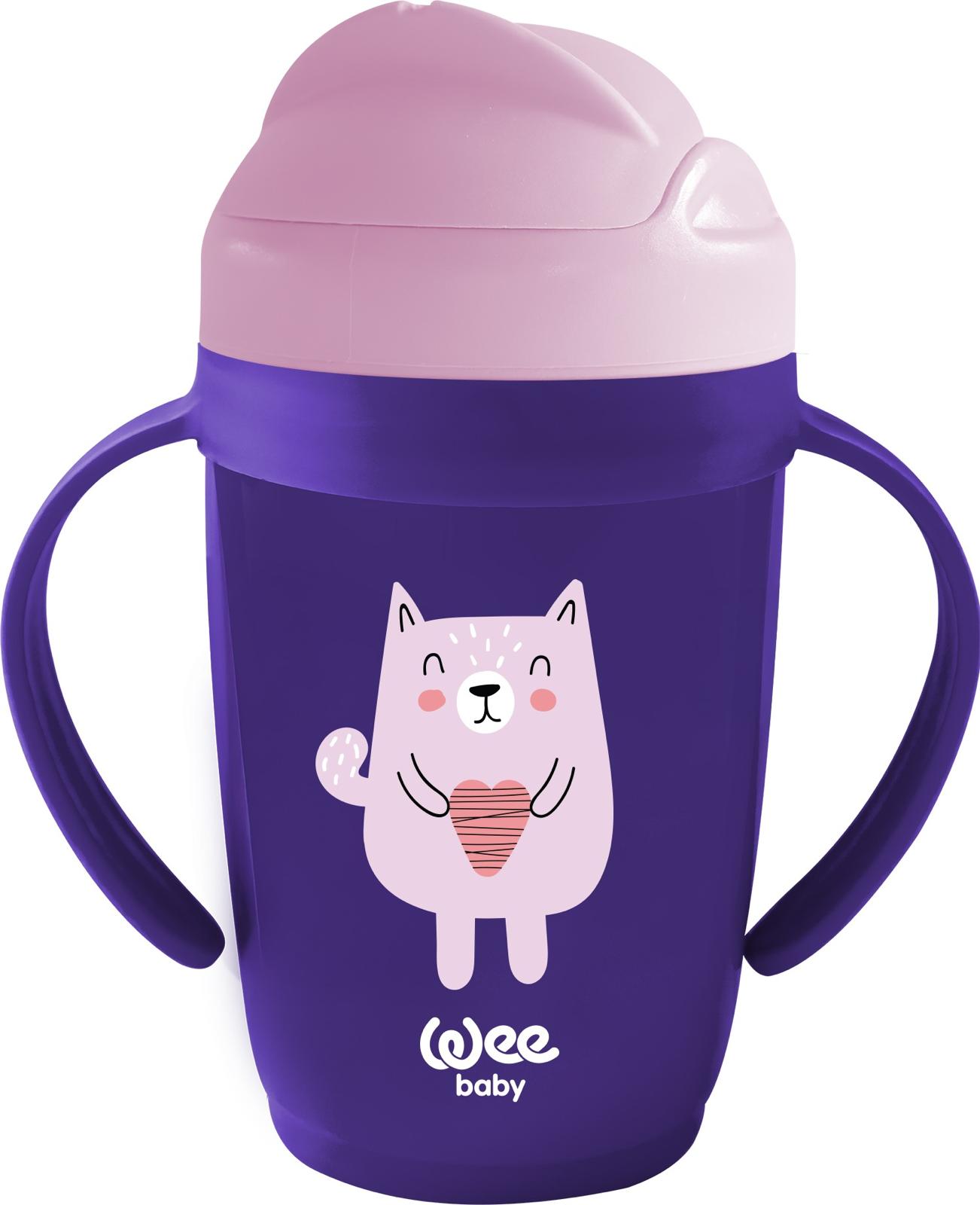 Ceașcă cu pai și mânere Wee Baby - Friends, 265 ml, mov
