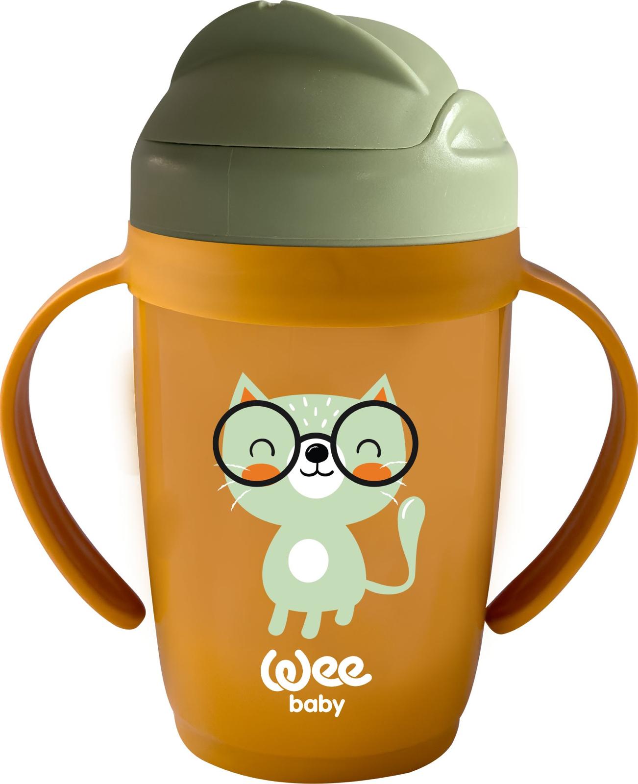 Pahar cu pai și mânere Wee Baby - Friends, 265 ml, portocaliu