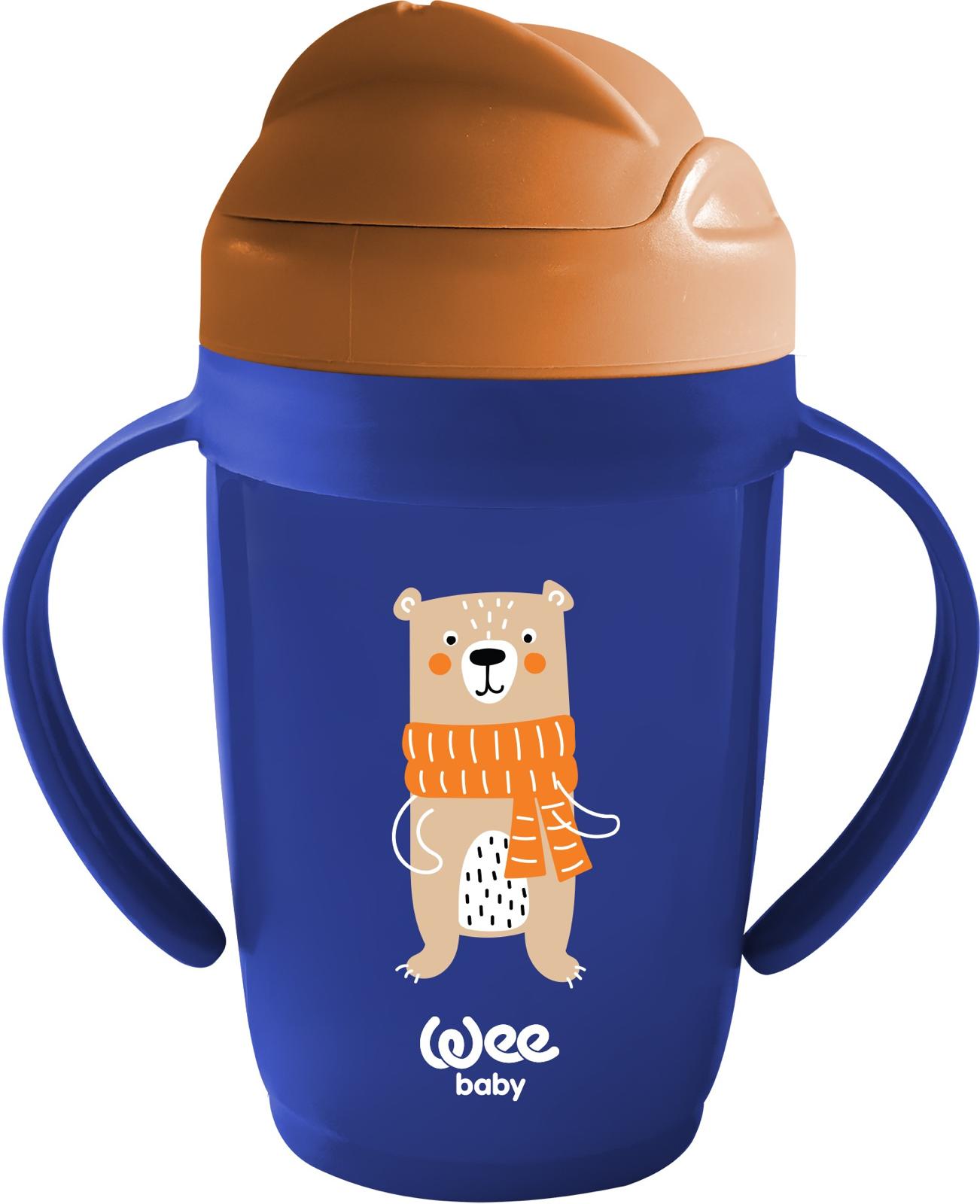 Pahar cu pai și mânere Wee Baby - Friends, 265 ml, albastru