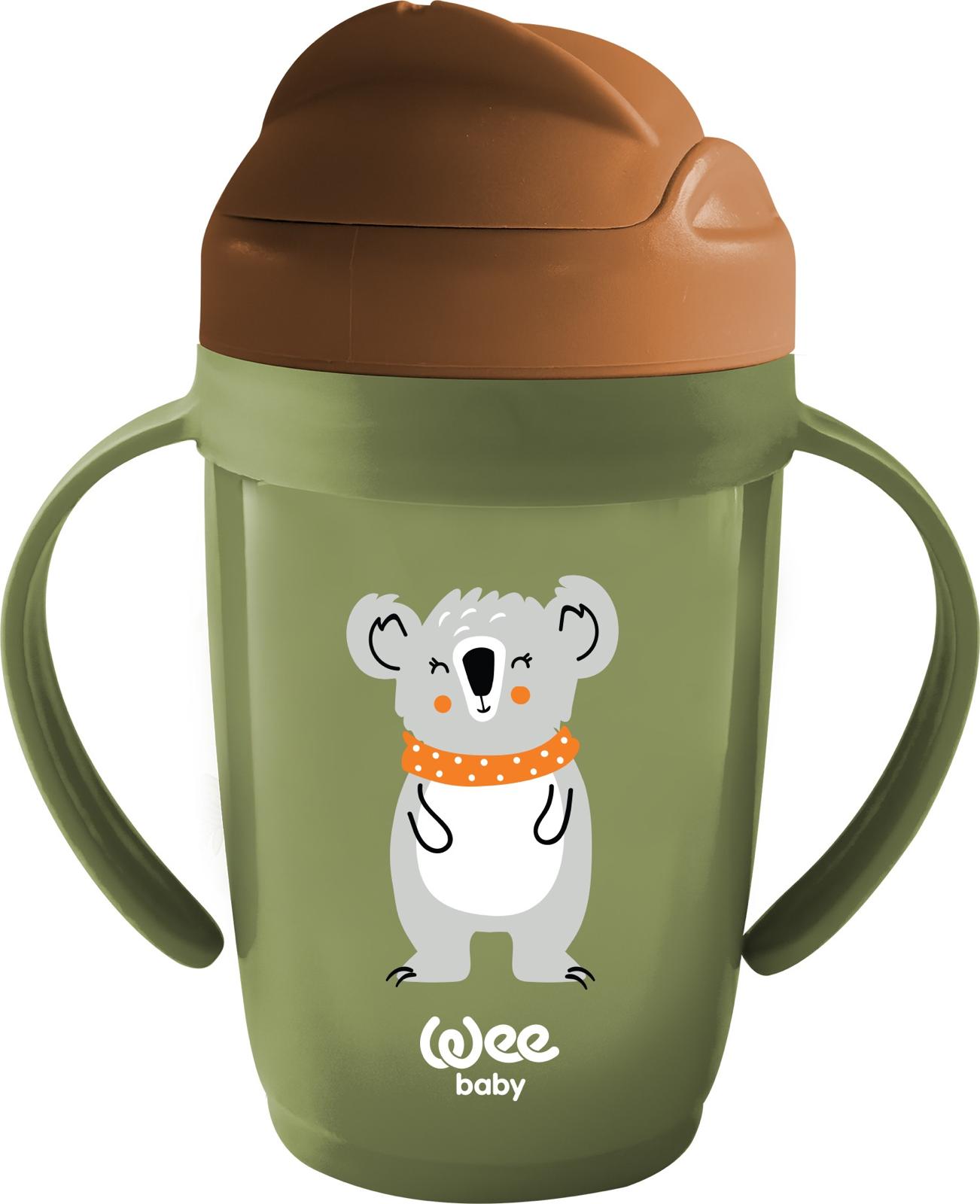 Pahar cu pai și mânere Wee Baby - Friends, 265 ml, verde