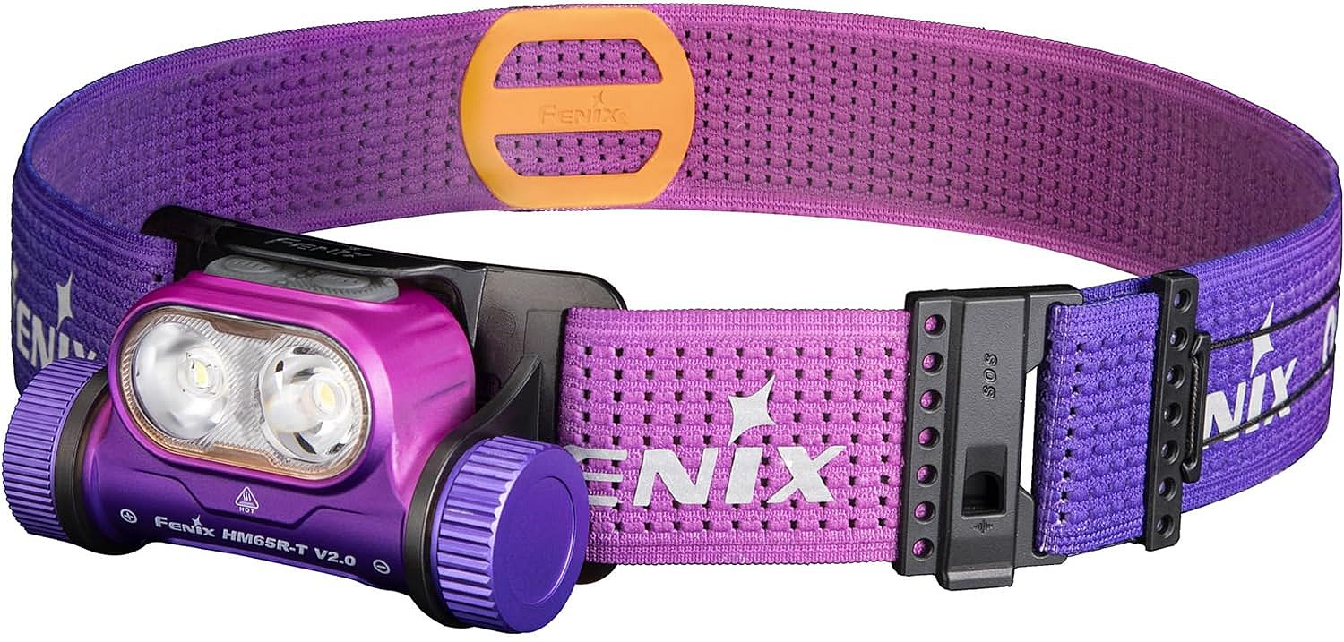 Lanternă frontală Fenix - HM65R-T V2.0 LED, roz și violet