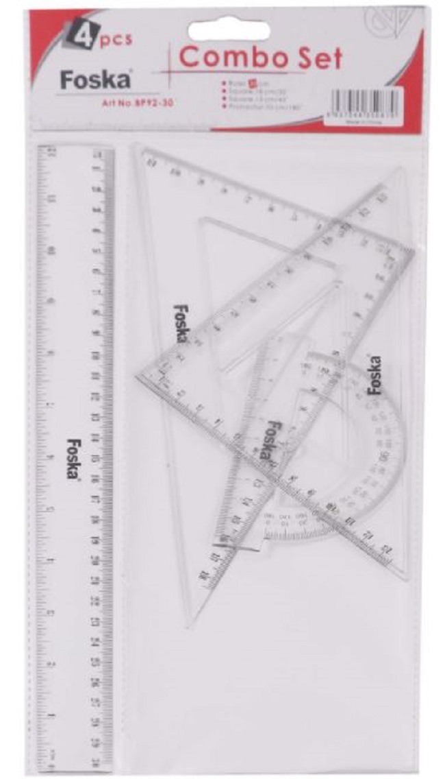 Set instrumente pentru matematica Foska - 4 piese, 30 cm