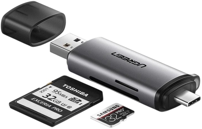 Cititor de carduri Ugreen - CM185, USB-C/USB-A, SD/micro SD, argintiu
