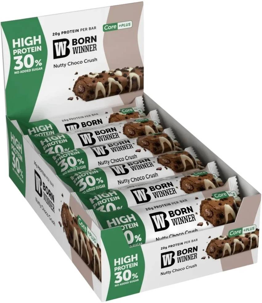 Core Plus Protein Bar, coco crush cu alune de pădure, 12 bucăți, Born Winner