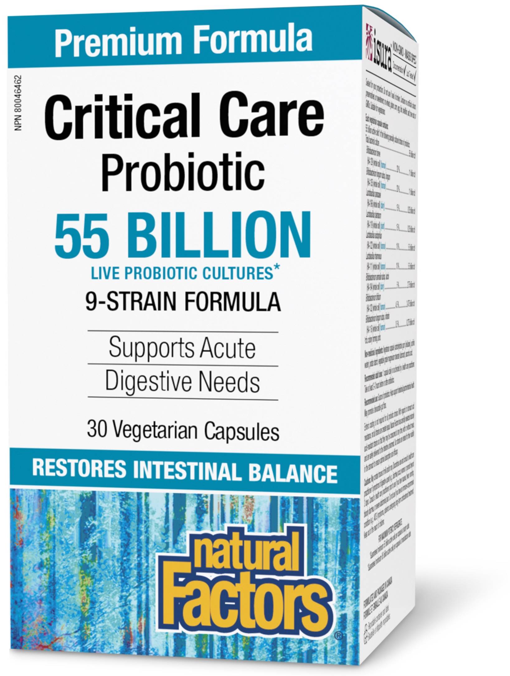 Critical Care Probiotic 55 Billion Live Probiotic Cultures, 30 capsule vege, Natural Factors