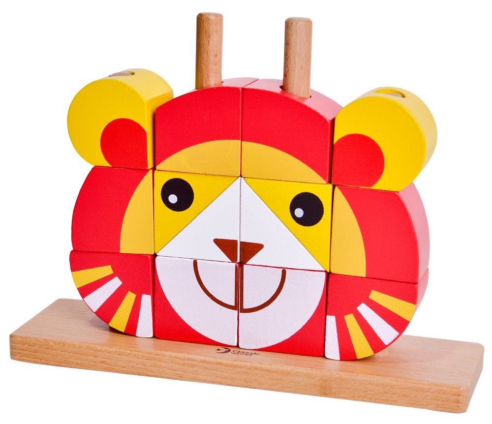 Puzzle din lemn cu cuburi Classic World - Leu
