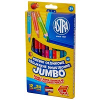 Creioane cu doua capete Jumbo colorate Astra -12 bucati, 24 culori, cu ascutitoare