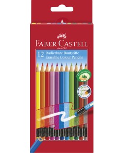 Set creioane colorate Faber-Castell - 12 bucati, se pot sterge