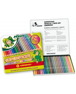 Set de creioane colorate Jolly Kinderfest Mix -24 de culori, cutie metalica