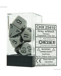 Set zaruri Chessex Opaque Poly 7 - Grey & Black (7 bucati)