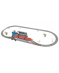 Set de joaca Power Train World - Tren de marfa cu gara si pasaj suprateran, 300 cm