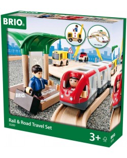 Set Brio - Tren cu sine si accesorii, Rail & Road Travel, 33 de piese