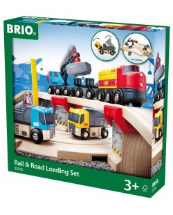 Set Brio - Tren cu sine si accesorii, Rail & Road Loading, 32 de piese
